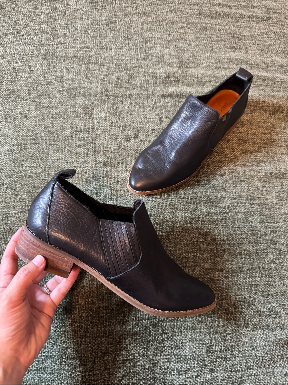 Lucky Brand Women's Lenci Loafers Black Leather Slip On Bootie Size 8